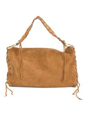 CHEVAL Cuoio Made In Italy Suede Shoulder Bag With Stitching Detail